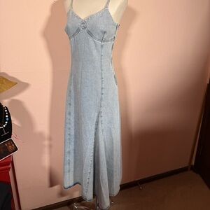 Gestuz Light Blue Denim Kailagz bias cut thin strap Maxi Dress small 34